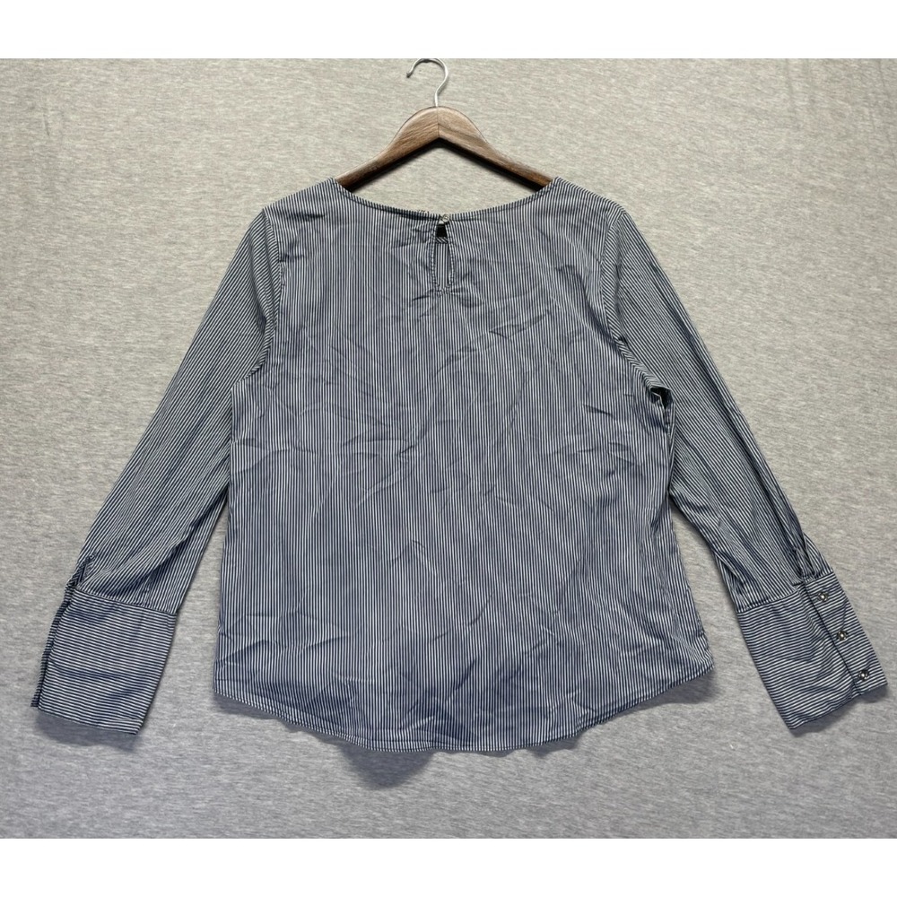 Como Vintage Blouse Top Women L Blue White Striped Tie Knotted Hem Keyhole Back